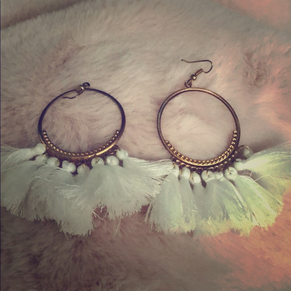 White frayed earrings